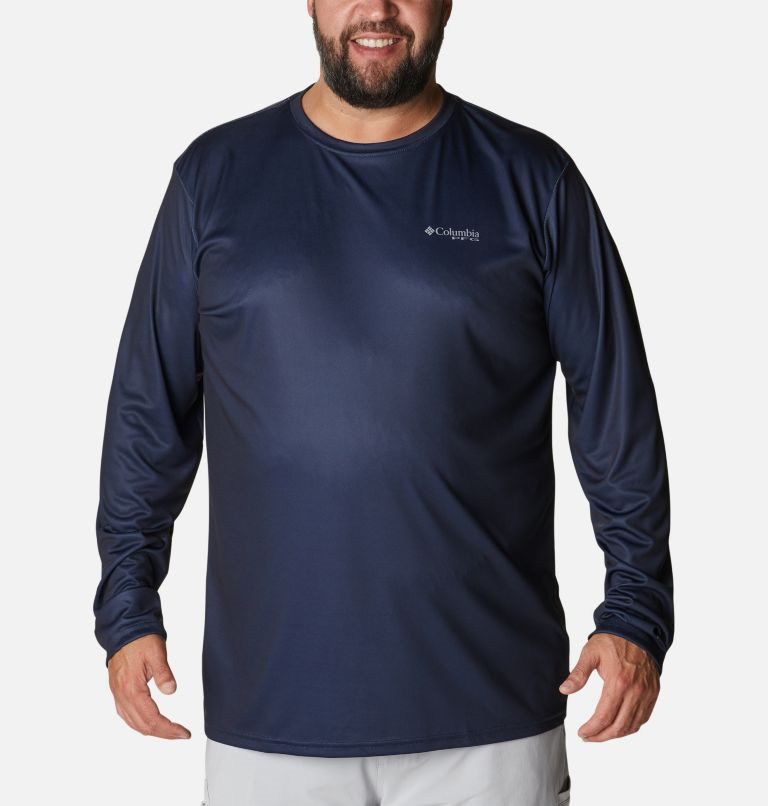Men's Columbia PFG Terminal Tackle Fish Flag Long Sleeve Sweatshirts Navy | Plus Size CA-AAL31